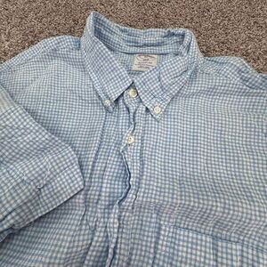 Brooks Brothers Shirt Men's XL Blue Irish Linen Short‎ Sleeve Casual Button Up
